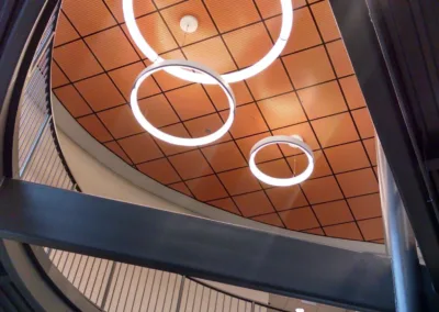 A circular ceiling in a building.
